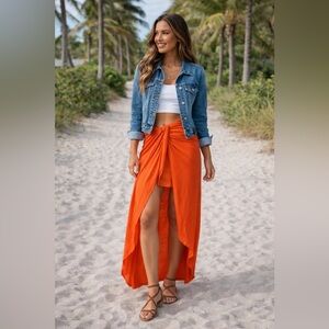 Free People Slubby Column Maxi Skirt in Mandarin 🧡